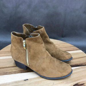 Liz Claiborne Brown Suede Zip Up Block Heel Booties Womens Size 6